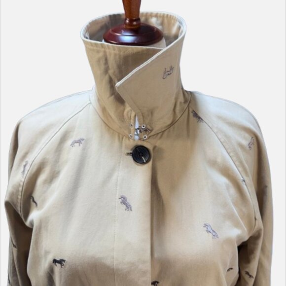 AVEC LES FILLES Cotton Blend Embroidered Equine Horses Twee Trench Coat - Picture 5 of 15